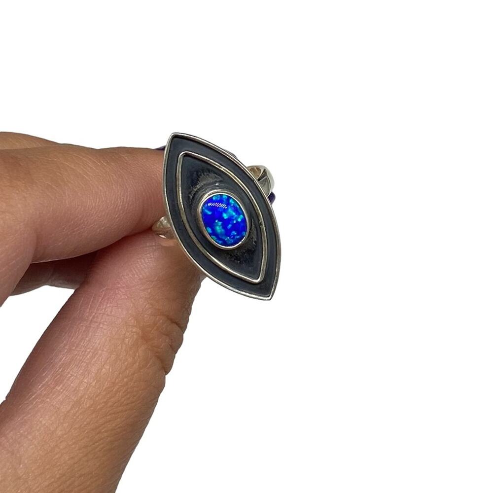 Blue Fire Opal Ring Size 6.5 Solid Sterling Silve… - image 2
